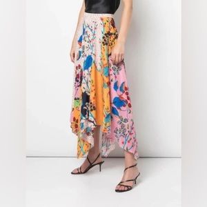 SALONI Freja Asymmetrical Floral-print silk crepe de chine midi skirt
